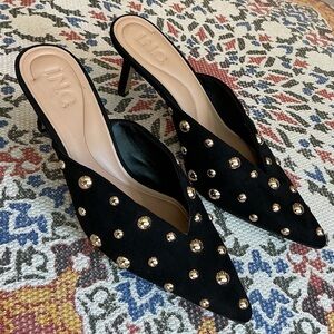 INC Black and Gold Studded Women's Mules